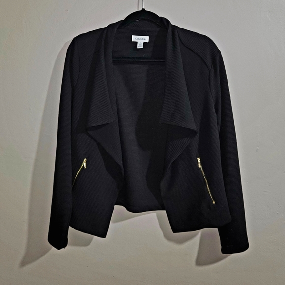 Calvin Klein Jackets & Blazers - Calvin Klein Women's Large Black Moto Blazer with Zipper Pockets - Gorgeous!